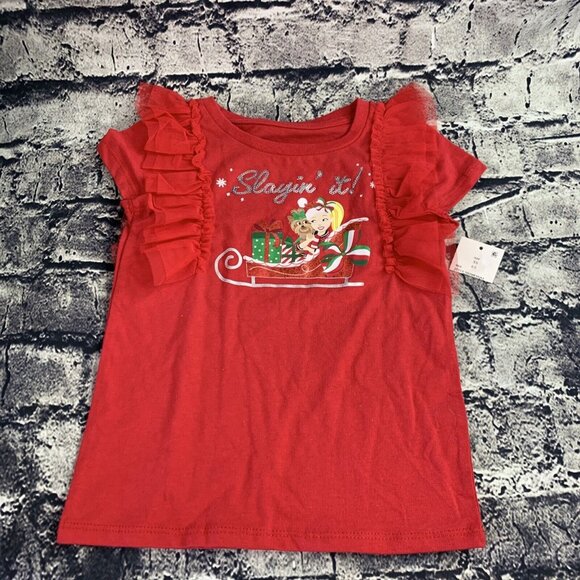 Jojo Siwa XS 4/5 Christmas T-shirt Heart Tulle Top Sequins "Slayin it" - Picture 1 of 6